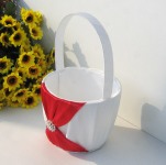 Wedding Flower Girl Basket with Red Ribbon & Diamante Ring Design
